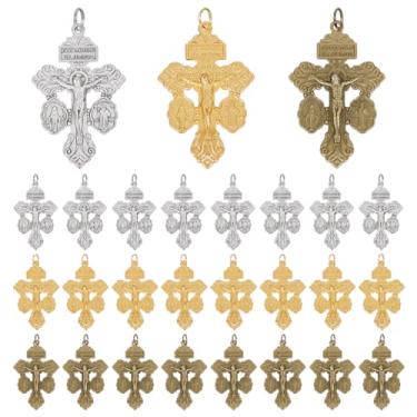 Imagem de DELORIGIN 60 peças crucifixo de 3 cores para confecção de terços, rosário de 5,5 cm, rosários de medalha, crucifixo de perdão, La Cruz del Perdon Catolica, pingentes de cruz, crucifixo de perdão para