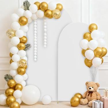Imagem de Bazen Capa de fundo de arco de casamento (2 pés + 1,8 m) conjunto de 2 capas de arco de elastano com arcos elásticos Chiara para decoração de festa de aniversário, cerimônia, banquete, branco