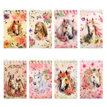 Imagem de Unigift 8 Pcs Horse and Flower Mini Spiral Notebook,Floral Cowgirl Small Pocket Memo Notepad Flower Wirebound Notebook Hardcover Journal for Horse Lover Home Office Stationery Supplies Party Favor