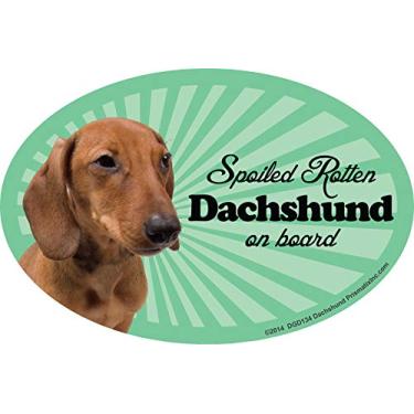 Imagem de Prismatix Decal Ímãs de carro Dachshund: Dachshund estragado - Oval 15,24 cm x 10,16 cm para automóvel/caminhão/geladeira/caixa de correio (decalques engraçados de carro, ímã de cachorro, Dachshund)