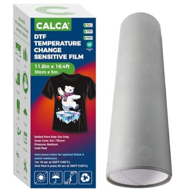 Imagem de CALCA Película de transferência DTF Specialty - 11,8 pol x 16,4 pés/30 cm x 5 m DTF preto rolo de filme sensível à mudança de temperatura, peeling frio