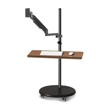Imagem de Suporte para monitor no chão, suporte para monitor único, suporte móvel para monitor com bandeja de teclado e rodas, braço de monitor de mola a gás ajustável de 35.6 cm-109.2 cm comporta até 15 kg