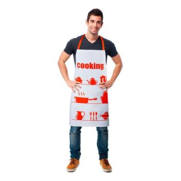 Imagem de Avental de Cozinha Vizapi 70X80Cm Cooking Branco Laranja, Unissex, BRA