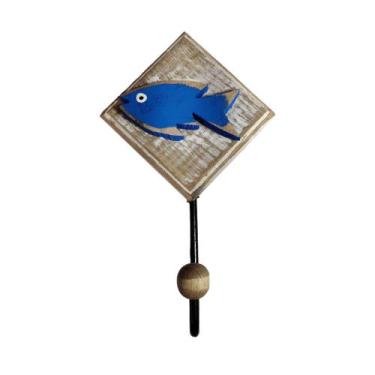 Imagem de Cabideiro Rústico Ferro e Madeira Peixes - Estilo Rústico, Azul
