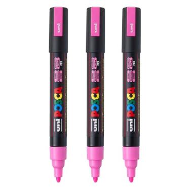 Imagem de posca Marcadores de tinta à base de água PC-5M, ponta média reversível (1,8-2,5 mm), rosa fluorescente, 3 unidades
