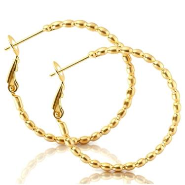 Imagem de ToHeart Brincos de argola com contas douradas com texturas delicadas, presente de aniversário elegante para uso diário