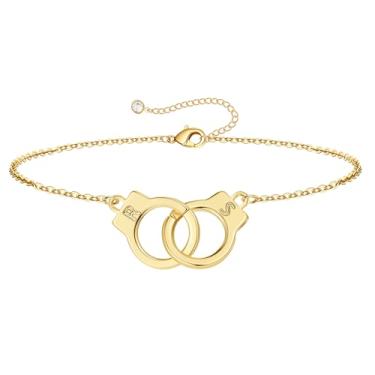 Imagem de M MOOHAM Pulseiras de algema com inicial para mulheres e meninas – presentes para mãe, filha, irmã, casais, pulseiras de amizade, banhado a ouro 14 K, pulseira de duas letras, joias, presentes de