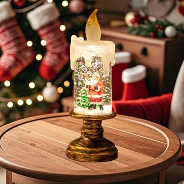 Imagem de SYBOYEGE Velas de globo de neve sem chama, velas de Natal operadas por bateria com purpurina, vela cônica segura de conto de fadas para decoração de férias de mesa de lareira (Papai Noel)