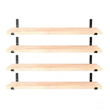 Imagem de Prateleiras GRANDE Industrial Com Mão Francesa De Ferro Invertida Nicho Decoração Rustica Moderna Para Sala Quarto Organiza Objetos Fácil De Instalar Prateleira Madeira(KIT 4 PRATELEIRA NATURAL 60CM)
