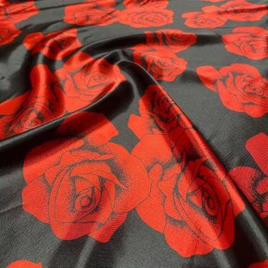 Imagem de Tecido Cetim Estampado Flor Cigana Rosas 1,40m Para Saias e Vestidos -