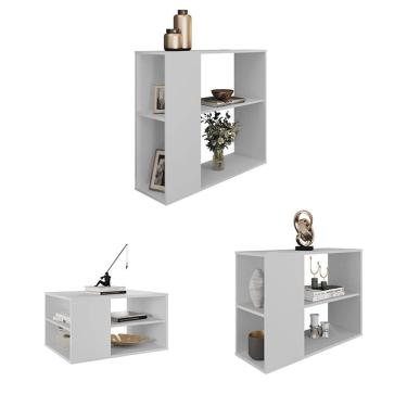 Imagem de Conjunto Kit Sala De Estar Mesas E Aparador Opala Branco