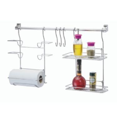 Imagem de Porta Papel Toalha de Parede Suporte Suspenso para 3 Rolos e Prateleiras Organizador Cozinha