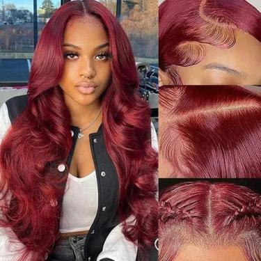 Imagem de Perucas frontais de renda amzhair Body Wave 99J Burgundy Human Hair