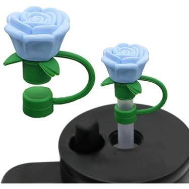 Imagem de Capas de palha de flor rosa de 10 mm para copo Stanley, topo de palha de flor, capa de canudo de silicone protetor de tampões à prova de poeira, pontas de canudo de flor, tampa de poeira para