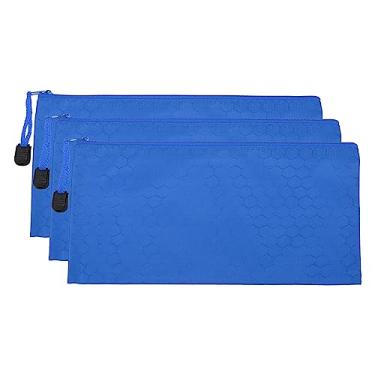 Imagem de Sacos de arquivo com zíper à prova d'água, pacote com 3 porta-documentos A6 para escritório, azul