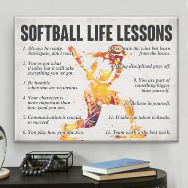 Imagem de Pôster de softball, arte de parede em tela para decoração de quarto de casa, lições de vida de softball, positivas, pintura em tela 20 x 25 cm
