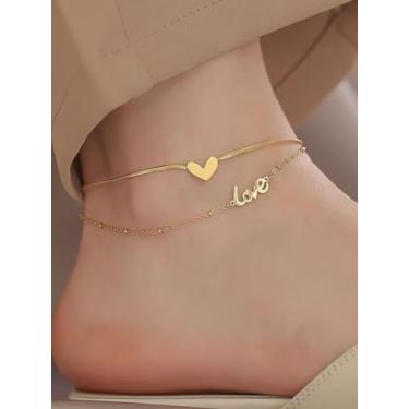 Imagem de Tornozeleiras douradas para mulheres, tornozeleiras de coração para mulheres, tornozeleiras femininas com coração de amor, joias para mulheres, tornozeleiras douradas para mulheres sem manchas no Dia