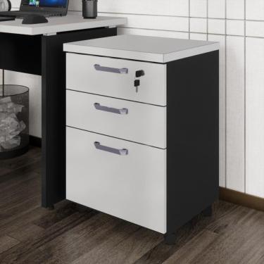 Imagem de Gaveteiro De Escritório 46cm Com Chave 3 Gavetas E Rodízios Multimóveis Cr25302 Cinza Preto