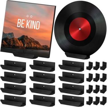 Imagem de Pinkunn 12 peças de prateleira de disco de vinil para montagem na parede, conjunto de prateleiras de exibição de disco de vinil, suporte de exibição de álbum de parede para álbum, CD livro, arte