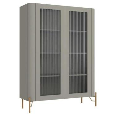 Imagem de Cristaleira Sala De Jantar 2 Portas Vidro Pés Industrial Dourado Naim 