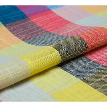 Imagem de Tecido xadrez de linho puro tingido com fio, estilo campo, padrão xadrez, tonalidade vermelha, 143 cm de largura, artesanato por The Yard