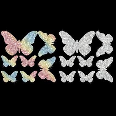 Imagem de Adesivo de decalque brilhante de PVC brilhante com várias borboletas brilhantes para carros, laptops, motocicletas, parede, janela, bagagem, capa de arranhão, porta, multisuperfície (branco + colorido