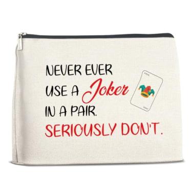 Imagem de Xxoace Bolsa de maquiagem divertida para mulheres, presentes de Natal para amantes de jogadores de Mahjong, nunca use um Coringa em um par de bolsa de cosméticos bolsa de higiene pessoal de viagem