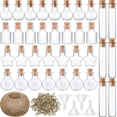 Imagem de Geiserailie 50 frascos pequenos de feitiço de vidro com rolha de cortiça, presentes de bruxaria, suprimentos de bruxaria, garrafas de desejos com parafusos de olhal, corda de funil para artesanato DIY