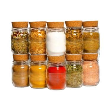 Imagem de Frasco De Vidro Para Condimentos Com 200 Ml — Condimentos Com Etiquetas Identificativas(10 Potes + Cartela Branca)