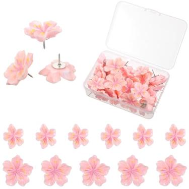 Imagem de XLIUAX Pacote com 30 tachinhas de polegar de flores, 2 tamanhos de alfinetes de pressão com padrão floral para quadro de cortiça, lindos pinos de flor de pêssego para decoração de parede