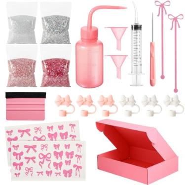 Imagem de Jerify Kit de ferramentas faça você mesmo globo de neve, glitter grosso, garrafa de apertar de plástico, funis, seringa curva, haste de agitação, furador, espátula para fazer copos de artesanato DIY