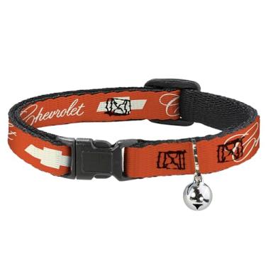 Imagem de Coleira para gatos GM General Motors, coleira separada com sino, Chevrolet Script e gravata borboleta laranja branca, 21 a 30 cm de largura