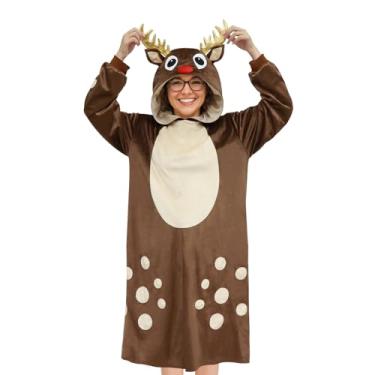 Imagem de ROC PARTY Moletom com capuz de animal com orelhas, vestido de fantasia para mulheres e homens - Roupa de cosplay de Halloween com capuz, cauda e bolsos (rena, G)