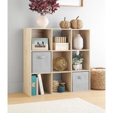 Imagem de Whitmor Organizador de armazenamento com 9 cubos, estante de armazenamento aberta, armário de armazenamento para sala de estar, quarto, casa, escritório, carvalho branco