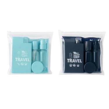 Imagem de Kit Frascos para Viagem, ORGANIZADOR tubos, Recarregáveis, Laváveis, Portáteis, com necessaire, potes shampoo, condionador, creme, perfume, cosmeticos (Azul claro ou Azul marinho)