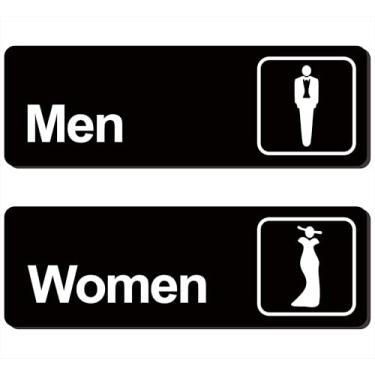 Imagem de Placa de banheiro (2 peças) – Placa de banheiro estilo empresarial moderno masculino e feminino – decoração de banheiro, material acrílico durável fosco premium, autoadesivo 3M super forte, instalação