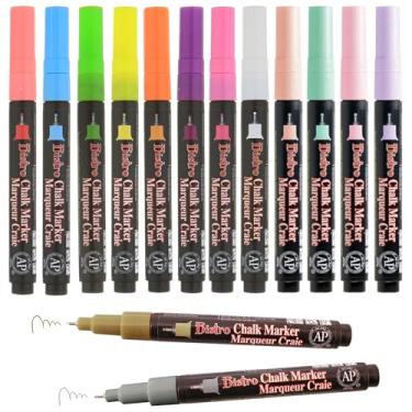 Imagem de Conjunto de marcadores de giz Uchida Bistro – ponta extrafina – 14 cores neon, pastel e metálicas – marcadores de giz bistrô para arte ultra-detalhada em quadro-negro, vidro, janelas, placas e muito