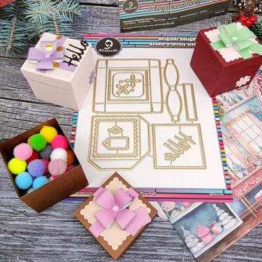 Imagem de Alinacutle Golden Dies Cesta/porta-cartão/caixa de presente em forma de cubo corte de metal cortado para embalagem de presentes, artesanato de papel feito à mão, faça você mesmo, aniversário, festival