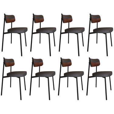 Imagem de Cadeira De Jantar Estofada Kit 8 Ella M25 Linho Grafite/marrom - Mpozenato