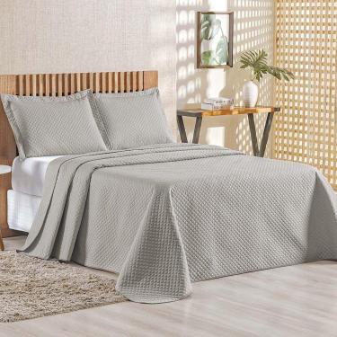 Imagem de Kit Cobre Leito Colcha Ideale Queen 3 Peças Matelado Geométrico - Cinza - 100% Poliéster