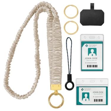 Imagem de Dooyilets Cordão elástico elástico para crachás de identificação, linda alça de pescoço retrátil para chaves para professoras, enfermeiras, funcionários de consultório médico, mulheres, com 2