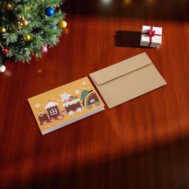 Imagem de 1 conjunto de cartões comemorativos de Natal trem com papel envelope multicolorido 12,7 x 8,4 cm