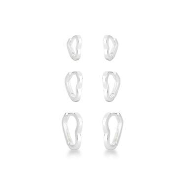 Imagem de Trio Brincos Argola Coração Liso Click Prata 925 Unico