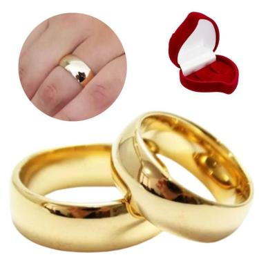 Imagem de Par De Alianças Grossa 8mm Banhada Ouro Modelo Tradicional Tamanho:26-27