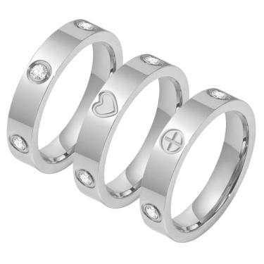 Imagem de Arthur Liu Conjunto de anéis de aço inoxidável empilháveis de zircônia cúbica banhados a ouro 14K para mulheres, Aço inoxidável, Sem pedra preciosa