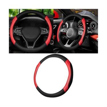 Imagem de Sandfren Capa de volante de carro, protetor de roda respirável de couro de fibra de carbono, antiderrapante, acessórios internos automotivos de 38 cm, universal para SUV de 15 polegadas, Sedan