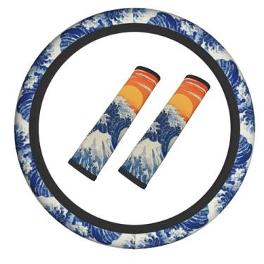 Imagem de Capa de volante Wave elástica antiderrapante para volante de carro com cinto de segurança almofada de ombro para mulheres e homens