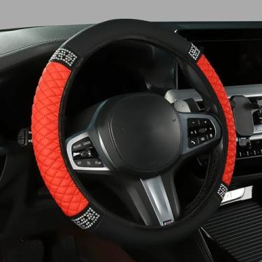 Imagem de Tioollev Capa de volante de carro brilhante, protetor de volante elástico de couro macio de strass de 38 cm, universal de 38 cm para mulheres e meninas, veículos adequados, sedans, SUVs, caminhões