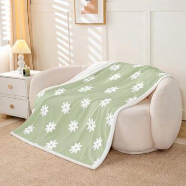 Imagem de Feelyou Cobertor Flroal Flroal de lã de ovelha macia de lã de ovelha aconchegante pelúcia quente flor felpuda manta botânica Queen 228,6 cm x 228,6 cm verde branco para cama sofá sala de estar