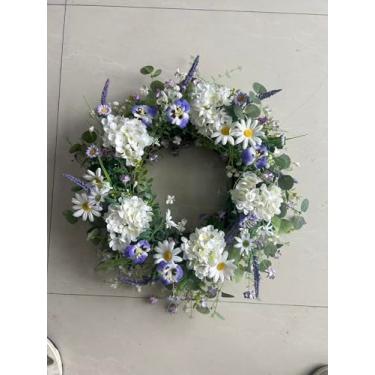 Imagem de DIYFLORU Guirlanda de porta de mola de 56 cm com flor branca